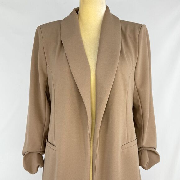 New Fashion Nova Blazer Women Size L Brown Open Front Collared 3/4 Sleeve - Picture 8 of 16